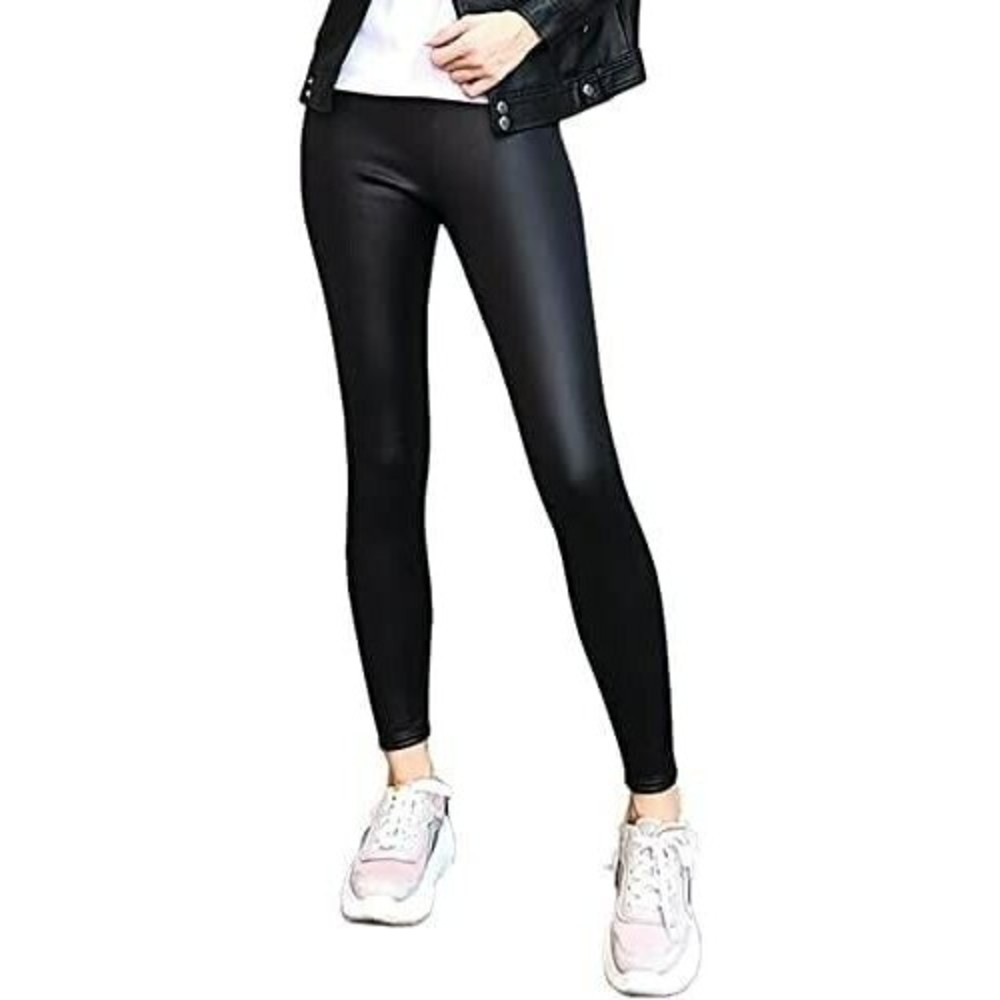 Forever 21 Women's Black Satin Finish Ankle Faux Leather Leggings Size XS